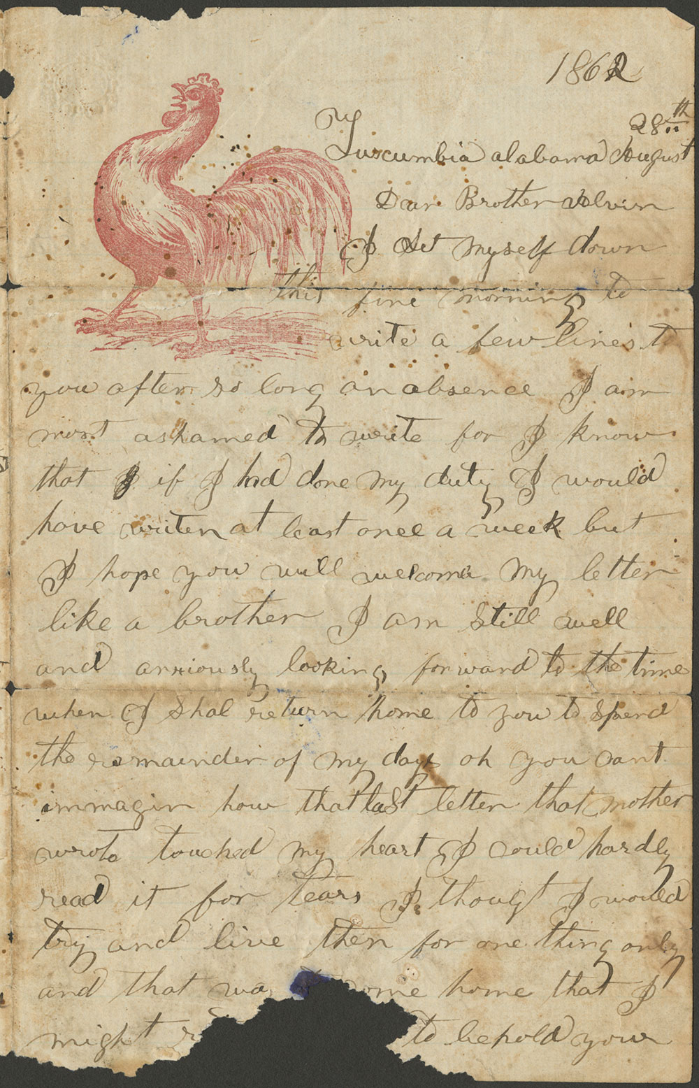 Don Carlos Salisbury letter to Alvin Salisbury, 28 August, 1862