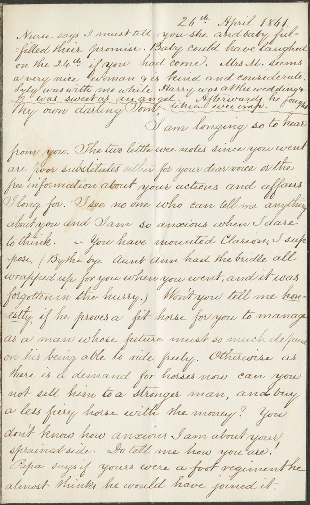 Elizabeth Kane to Thomas L. Kane 26 April, 1861 (Vault MSS 792, Box 21, Folder 1, Item 3)