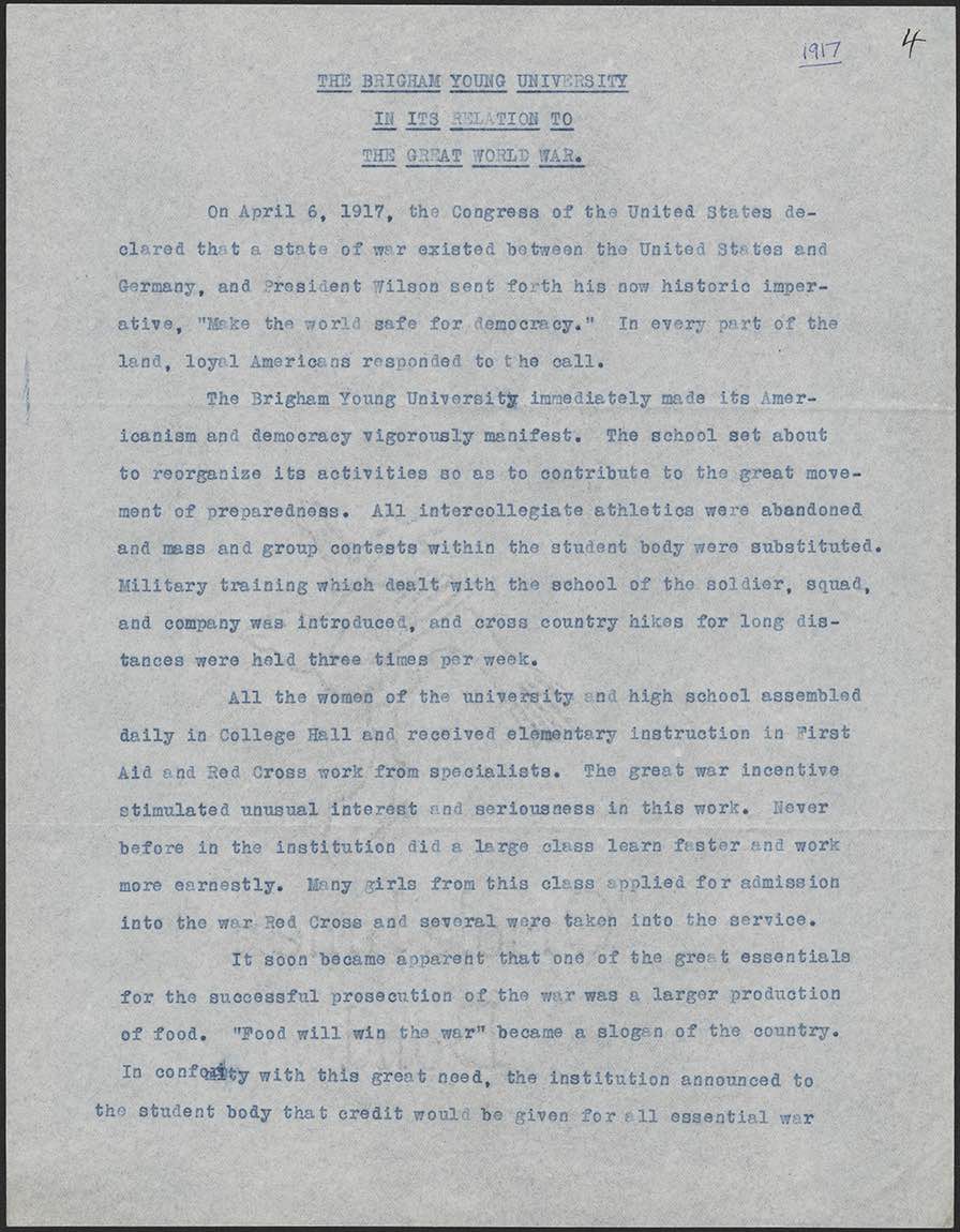 Report of Brigham Young University in its relation to the Great World War