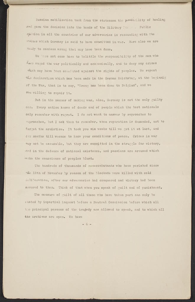 Pages of transcript of meeting held at Trianon Palace Hotel