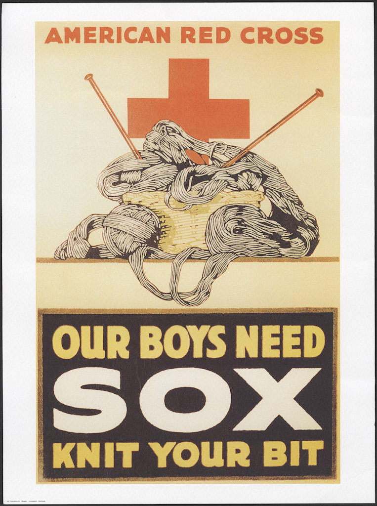 Knit socks by American Red Cross World War I propaganda poster