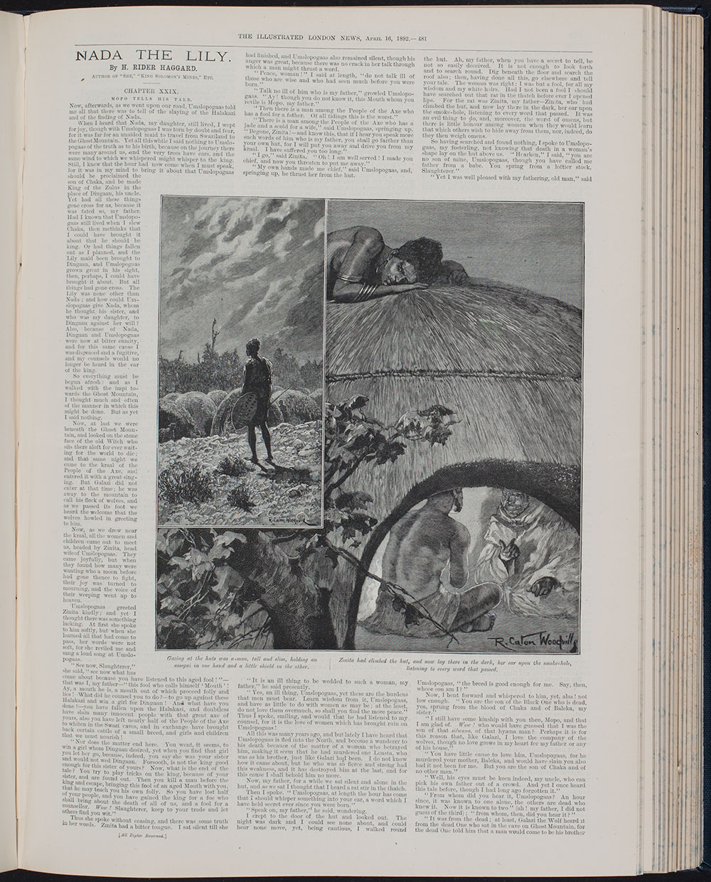 H. Rider Haggard. Nada the Lily. In The Illustrated London News, Vol. 100 (1892).