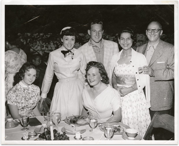 Rose Marie, her children and guests enjoying a California garden party in the backyard of Jack and Nina Kessler—two of the earliest investors in Rose Marie’s California business